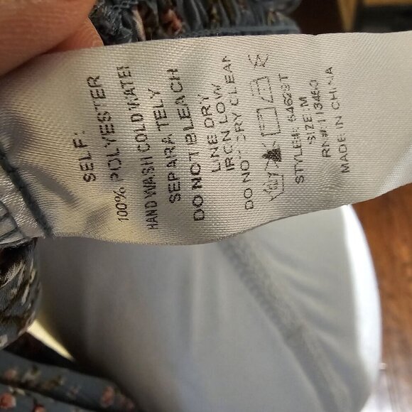 Milk & Honey Teal Floral Smocked Waist M Top Frenchy Boho Retro Ditsy Romantic - Picture 9 of 9